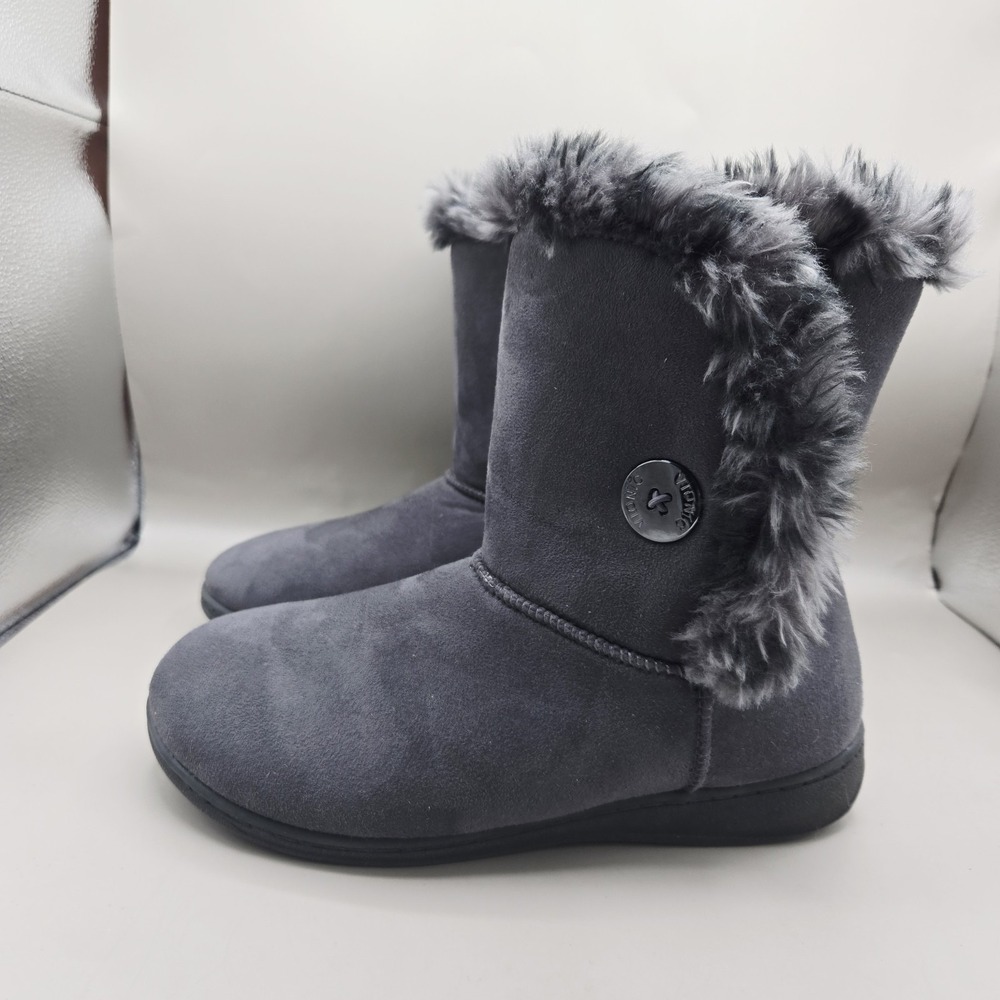 Vionic Fairfax Gray Faux Fur Winter Boots Women's‎ Size 7 Mid Calf Comfort Shoes